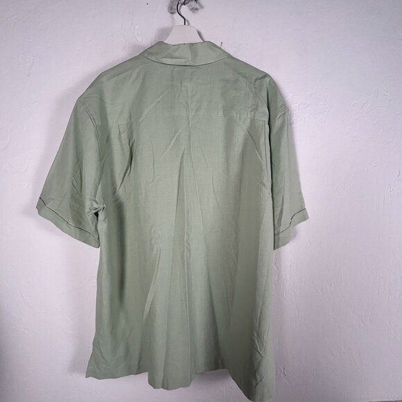 Jamaica Jaxx Mens Green Floral Button-Up Camp Shirt Large 100% Silk Short Sleeve - Picture 2 of 8